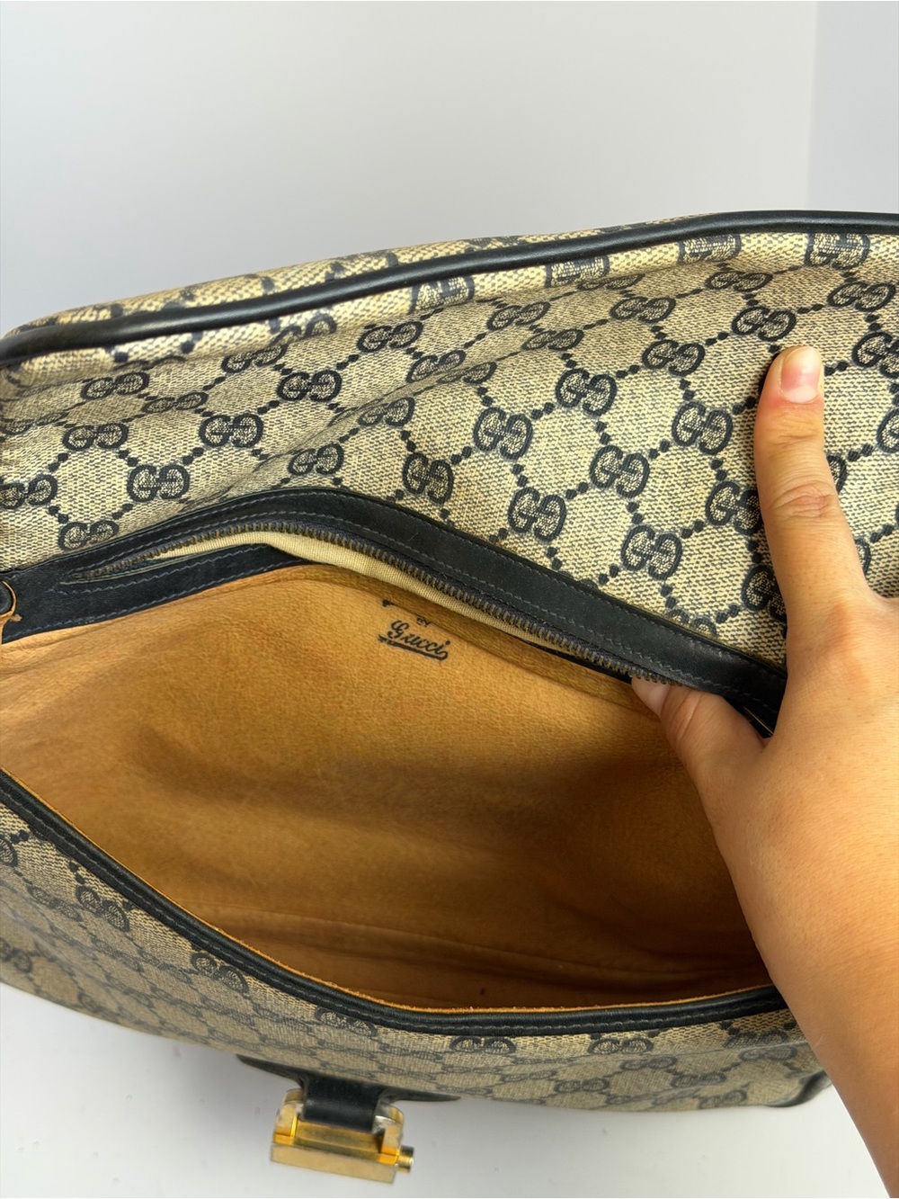 Old Vintage Gucci Orphidia Navy Blue Leather Monogram GG Supreme Shoulder Bag - Picture 12 of 12